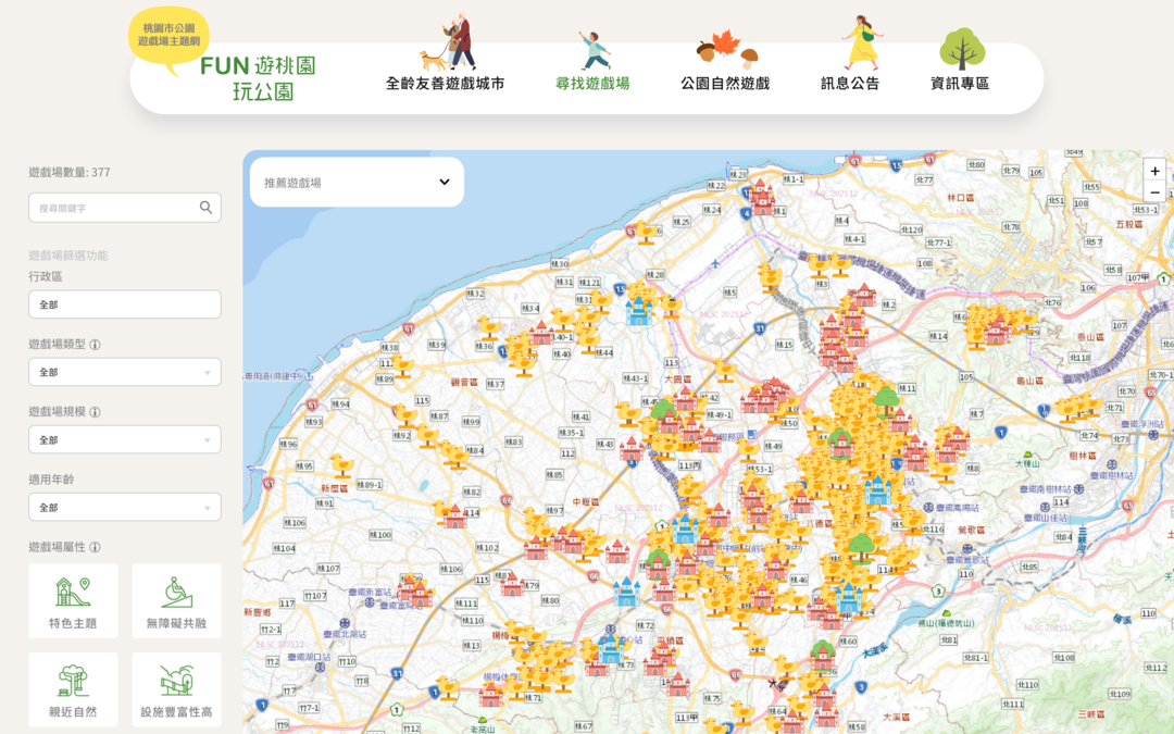 「尋找遊戲場」頁面